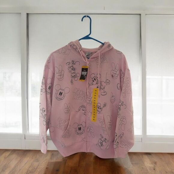 Disney Mickey Mouse Hoodie Sweatshirt Women Size M Pink Full Zip Fleece NWT - Picture 2 of 4